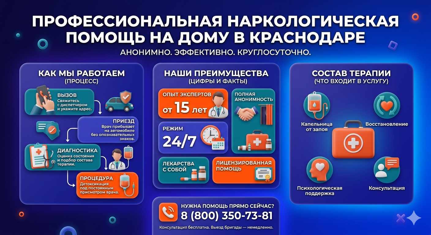 Инфографика о принципах лечения алкоголизма на дому в Николаевке: этапы вызова нарколога, преимущества анонимной детоксикации и состав медицинской помощи.